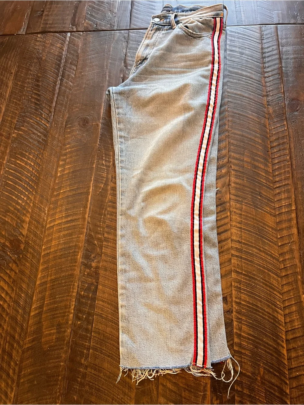 Banana Republic High Rise Straight Jeans Women’s 27 Light Wash Stripe Raw Hem